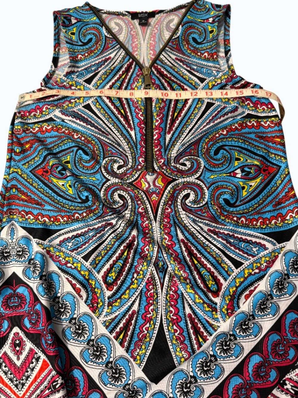 MSK Paisley Print Boho Sleeveless Zip Front Dress, Size Medium - Picture 8 of 9